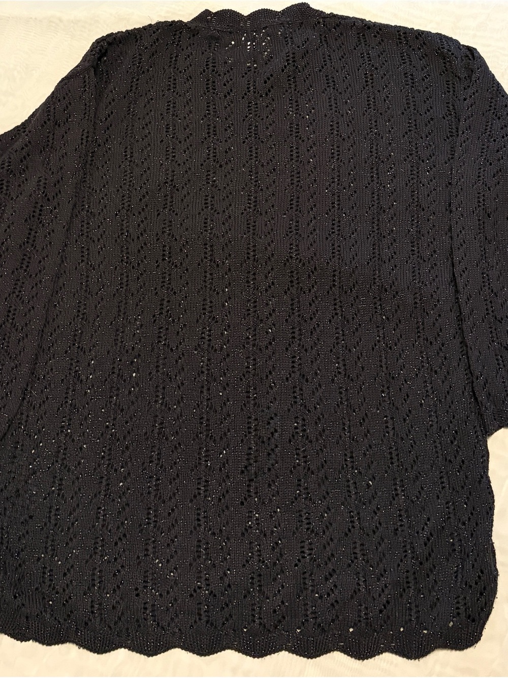 Vintage Trimmings Black Metallic Crochet Open Knit Tunic Dress Lurex Scalloped - Picture 8 of 9